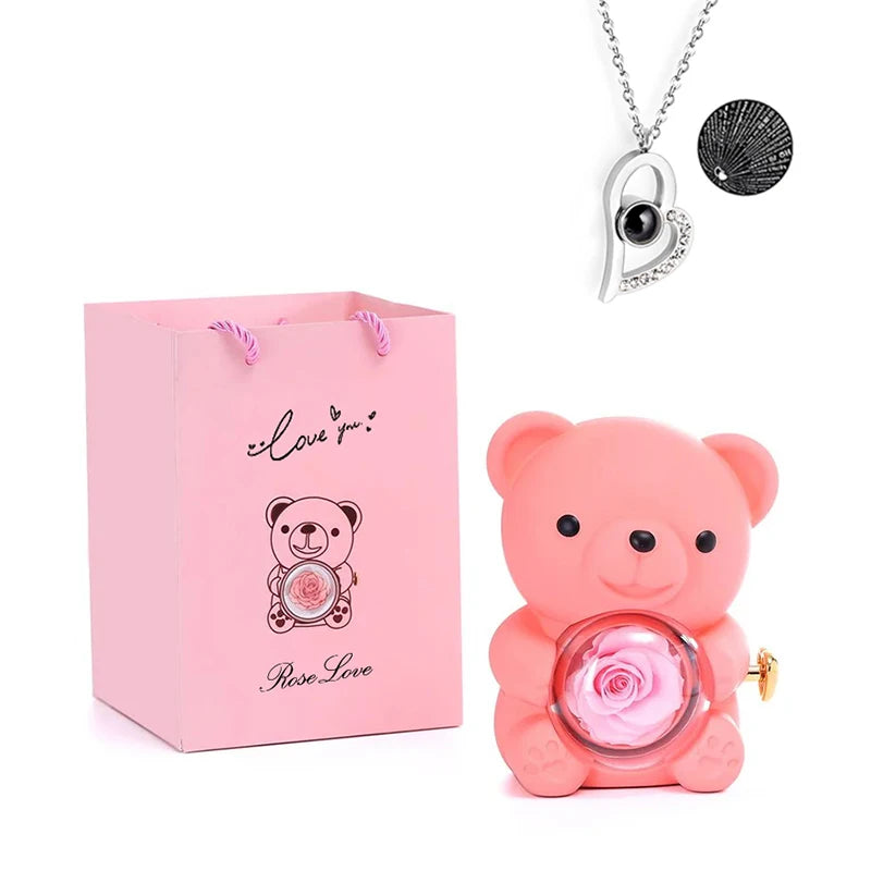 🐻🌹 Miś z Wieczną Różą i naszyjnikiem HIT WALENTYNEK 2026!