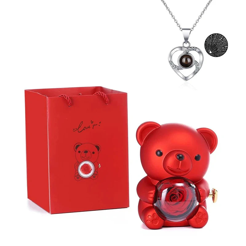 🐻🌹 Miś z Wieczną Różą i naszyjnikiem HIT WALENTYNEK 2026!