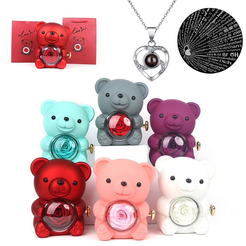 🐻🌹 Miś z Wieczną Różą i naszyjnikiem HIT WALENTYNEK 2026!