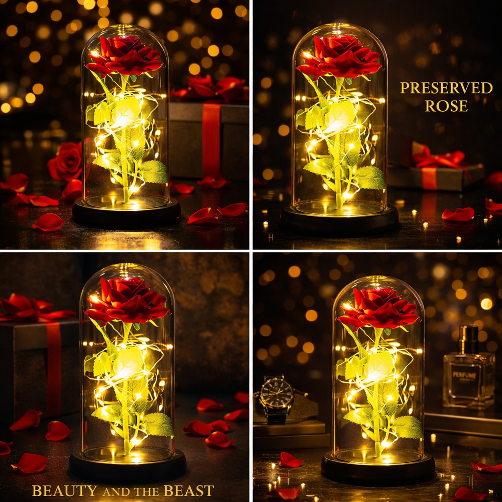 ✨ Galaktyczna Wieczna Róża w Szklanej Kopule – magiczny prezent miłości