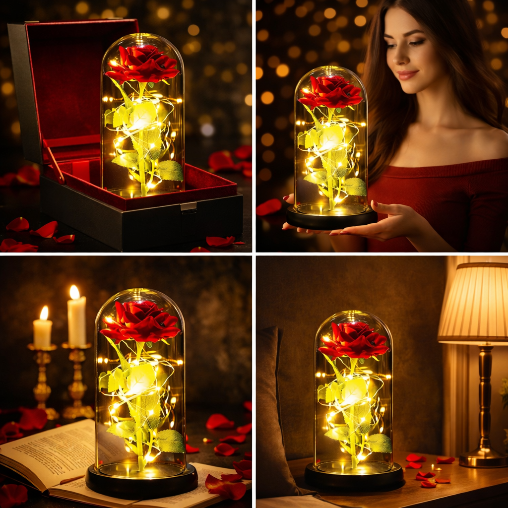 ✨ Galaktyczna Wieczna Róża w Szklanej Kopule – magiczny prezent miłości