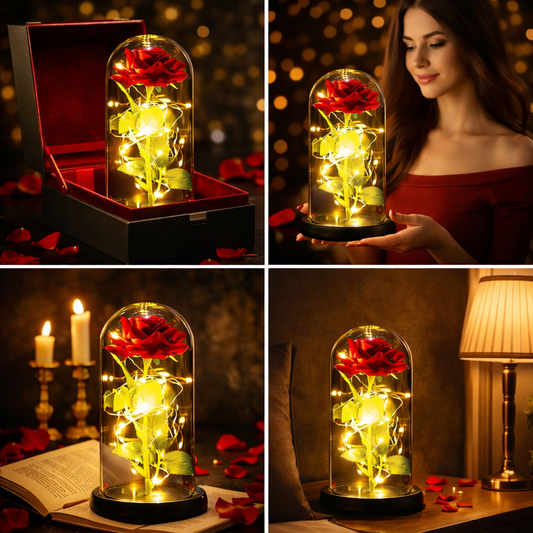 ✨ Galaktyczna Wieczna Róża w Szklanej Kopule – magiczny prezent miłości